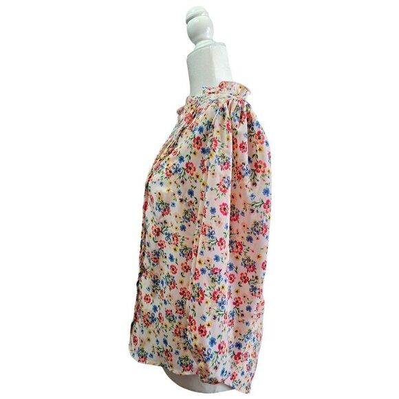 Nanette Lepore baby pink floral peasant button down ballon 3/4 sleeve top size M - Picture 2 of 7